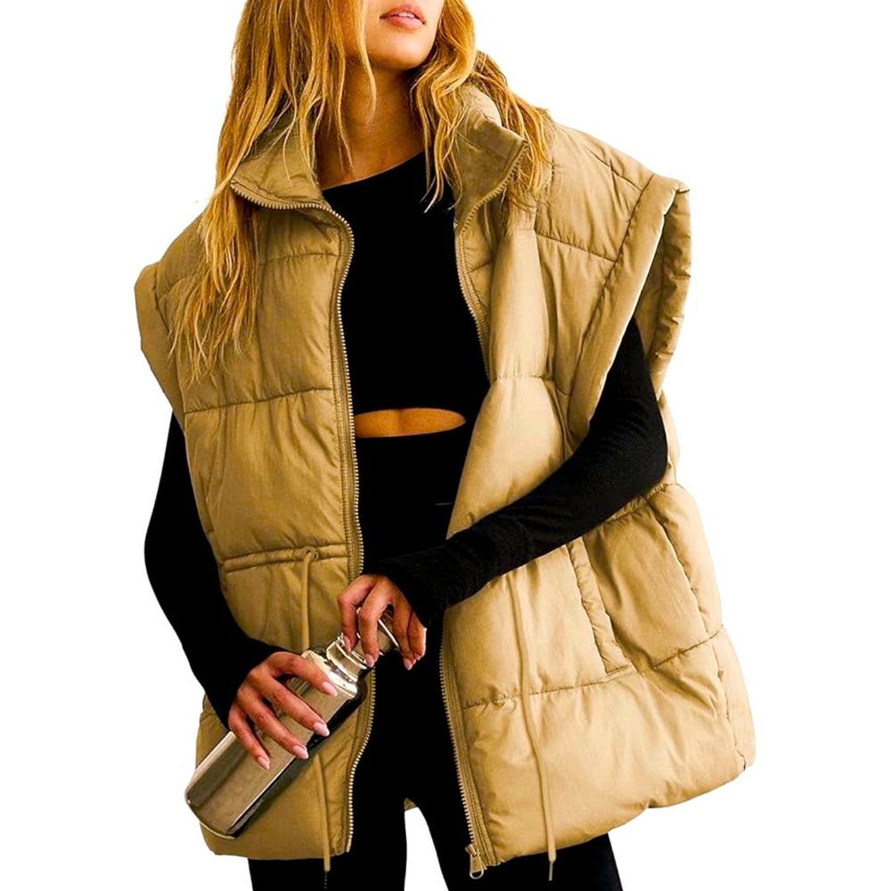 Tan Woman Puffer Vest